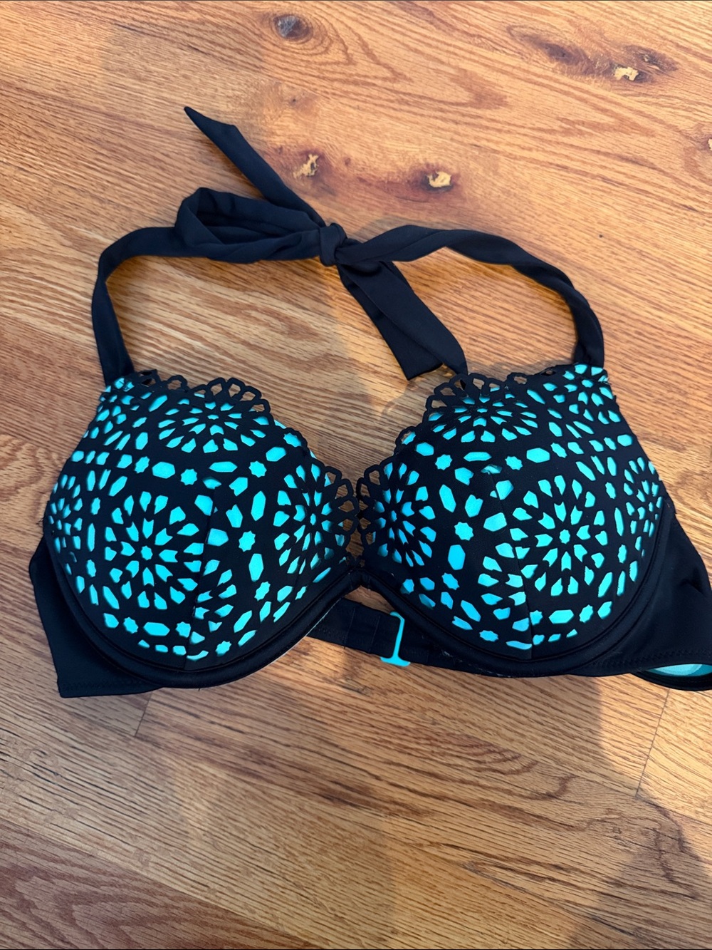 Black & Teal Halter Bikini Top - Women Swim Bikinis
